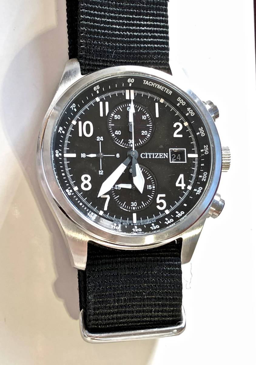 中古】CITIZEN◇ECO-DRIVE クロノグラフ ソーラー腕時計 B612-S077460
