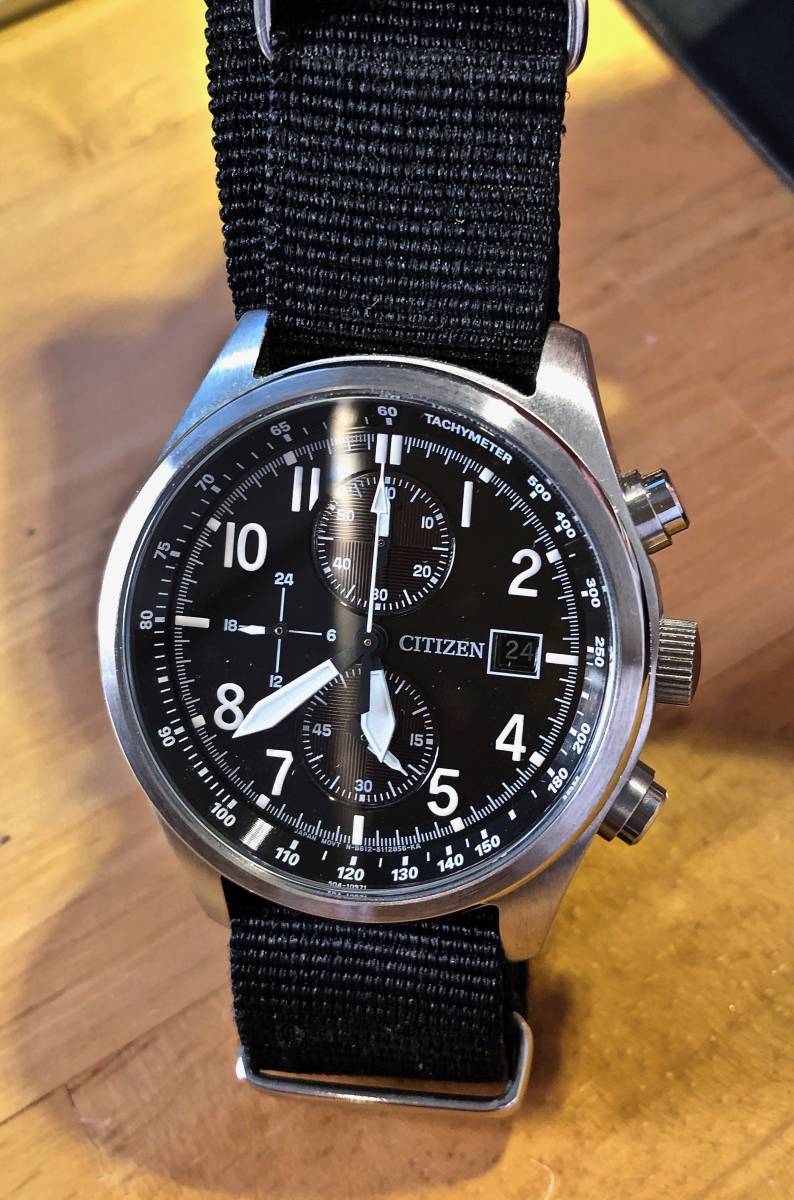 中古】CITIZEN◇ECO-DRIVE クロノグラフ ソーラー腕時計 B612-S077460