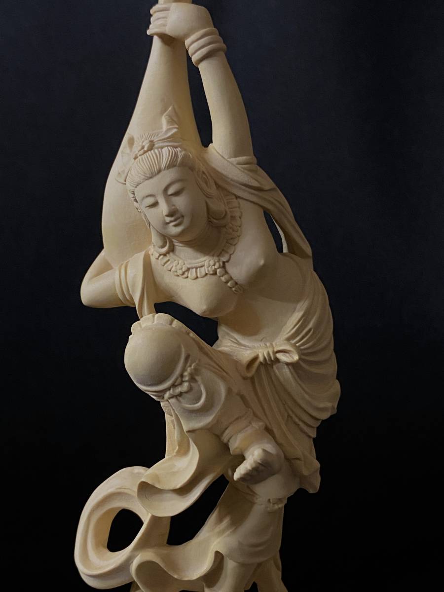 修縁堂】木彫り 仏像 七福神弁財天女座像 彫刻 仏教工芸 柘植材