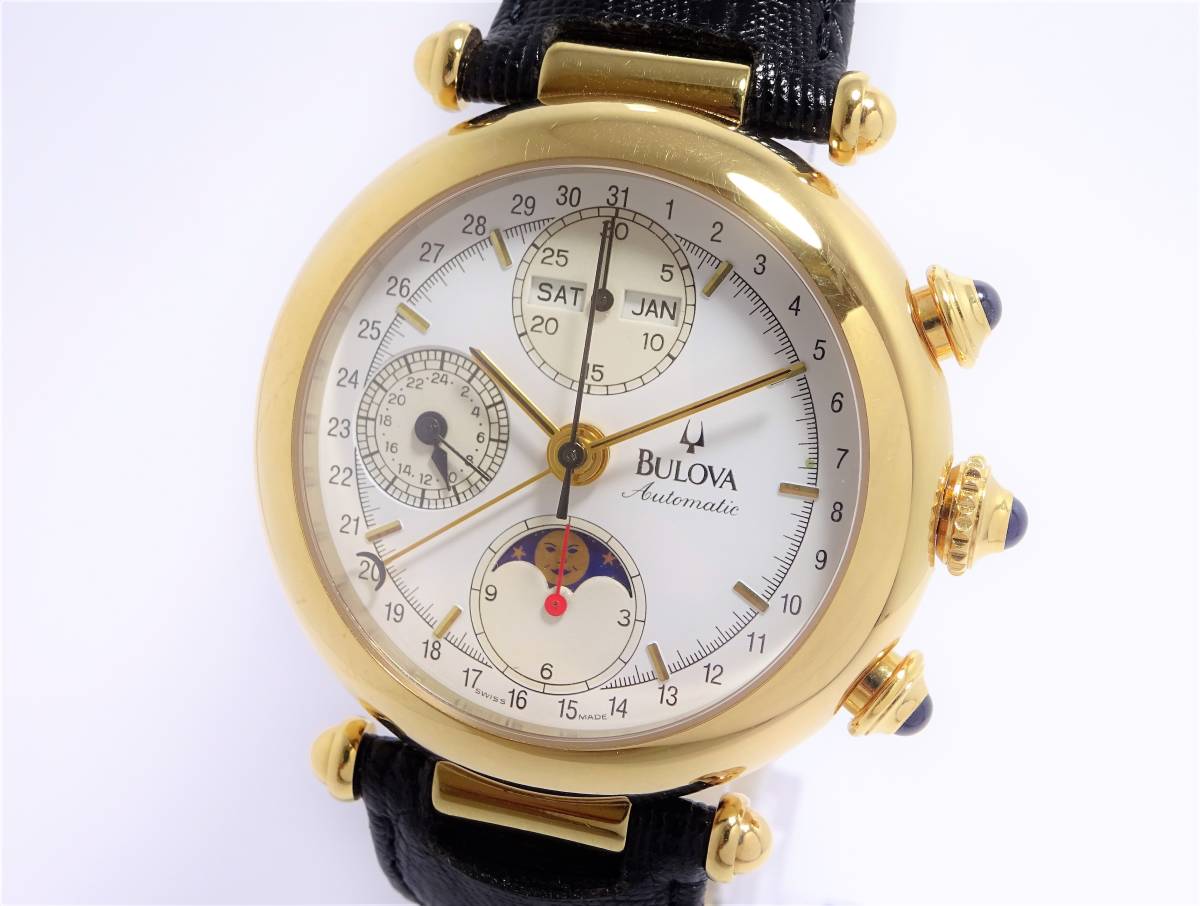 美品 ブローバ BULOVA ムーンフェイズ トリプルカレンダー バルジュー ...
