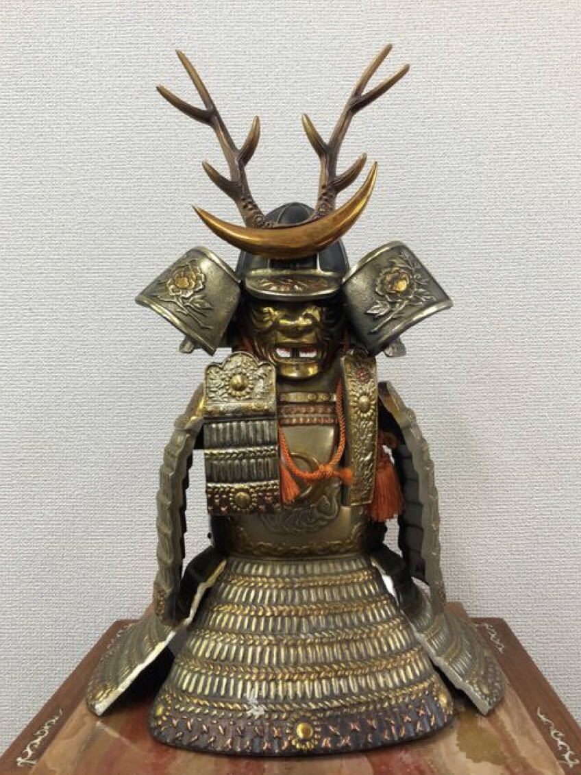 侍置物 鋳鉄 在銘刻印あり 高47cm 重さ8-10kgぐらい 兜飾り 端午の節句