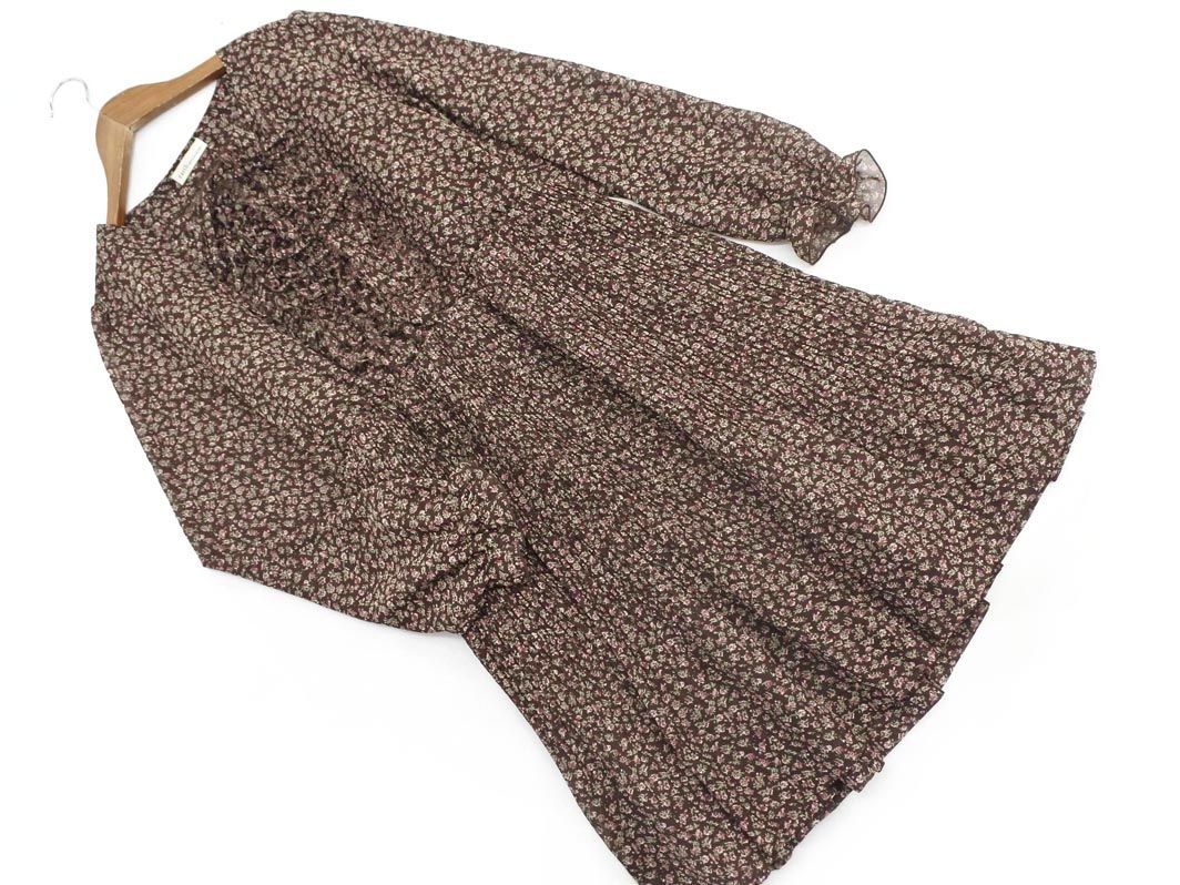 ネコポスok アースミュージック エコロジー シフォン 花柄 プリーツギャザー Aライン ワンピース 茶 Ahb2 の落札情報詳細 ヤフオク落札価格情報 オークフリー スマートフォン版