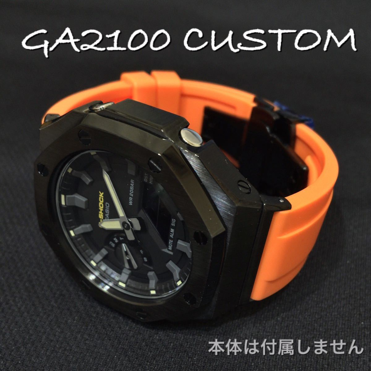 新品】黒&オレンジ GA-2100 メタル&ラバーG-SHOCKカスタム の落札情報