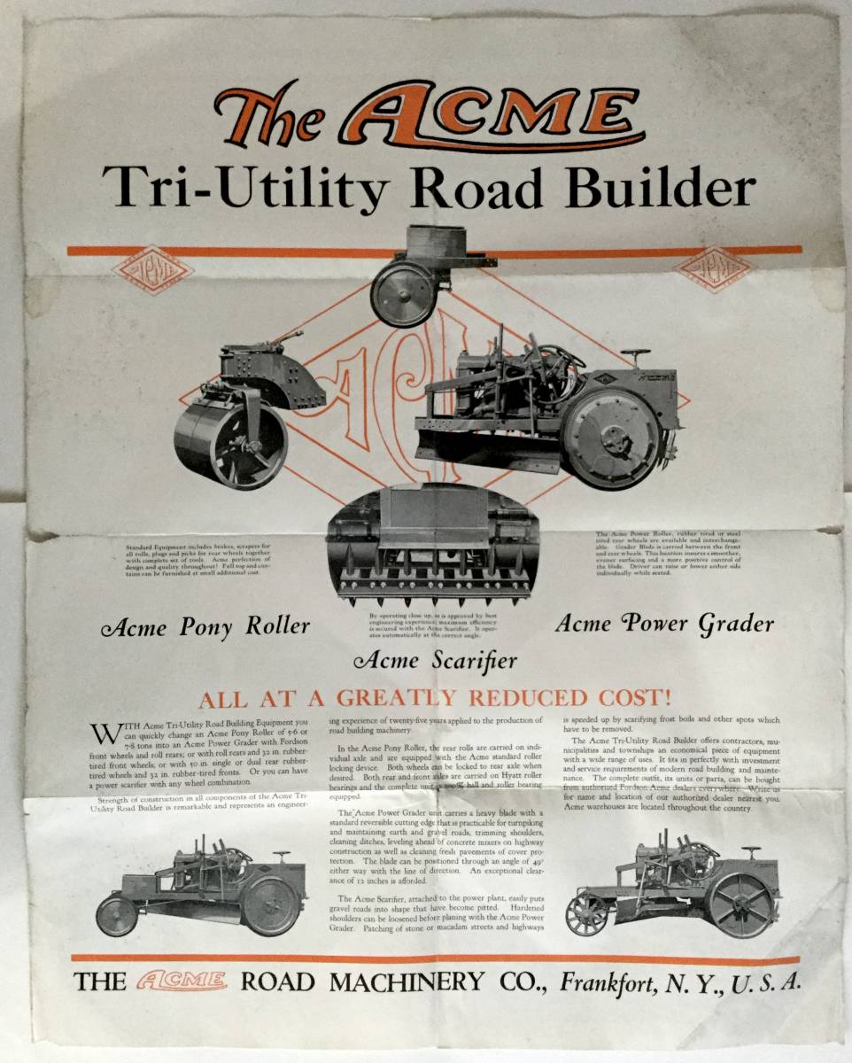 【傷や汚れあり】 昭和初期頃 アメリカ ロードローラー グレーダー カタログ 浅野物産代理店 建設機械 ACME ROAD MACHINERY