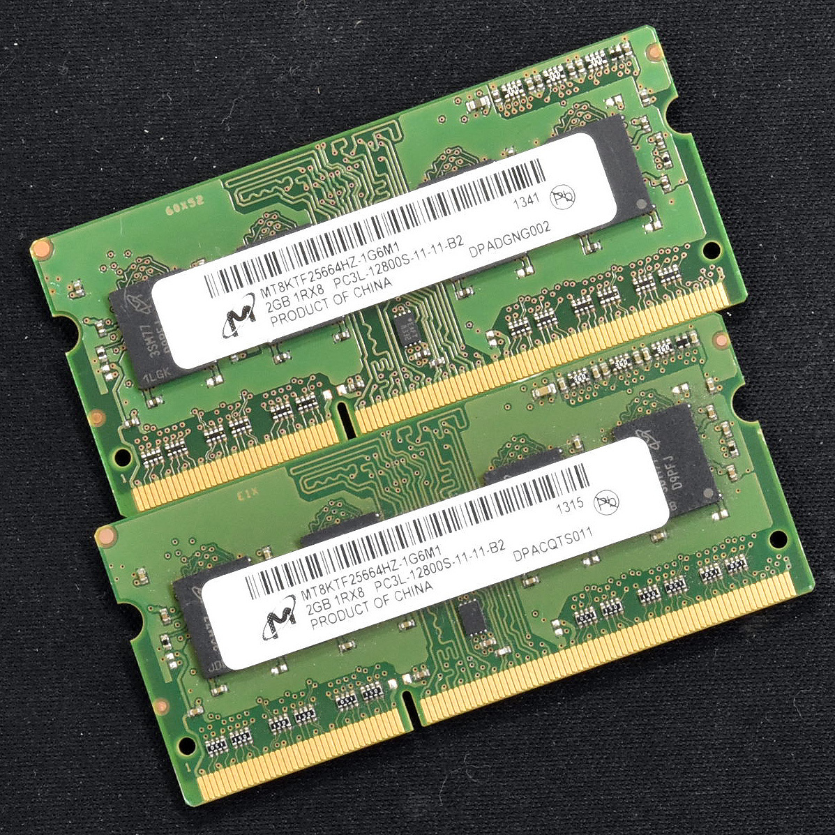 【目立った傷や汚れなし】4GB (2GB 2枚セット) PC3L12800S DDR3L1600 S.O.DIMM 204pin 1Rx8