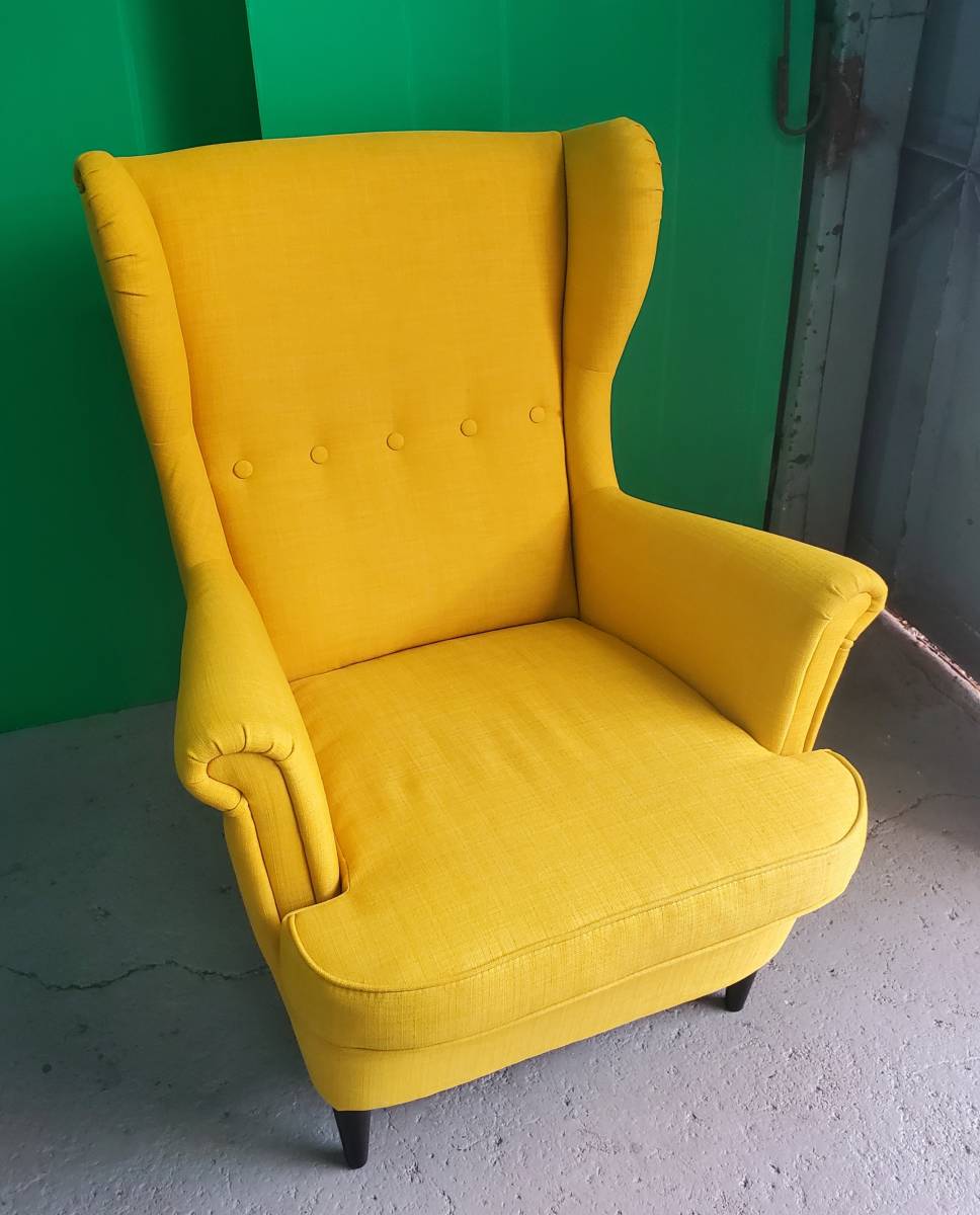 【目立った傷や汚れなし】中古 美品 IKEA イケア アームチェア STRANDMON ウイングチェア イエロー シングルソファ 引取り大歓迎