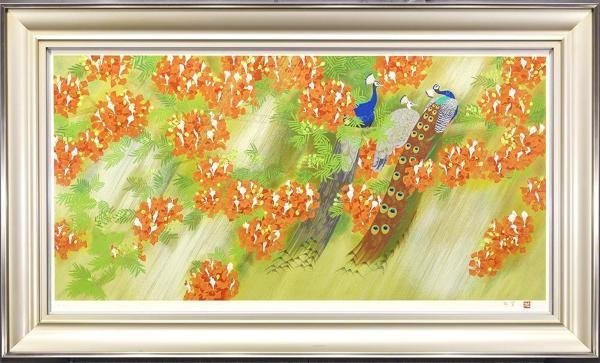 上村松篁「燦雨」シルクスクリーン 花鳥画 文化勲章 文化功労者 上村松篁「燦雨」シルクスクリーン 花鳥画 文化勲章 文化功労者