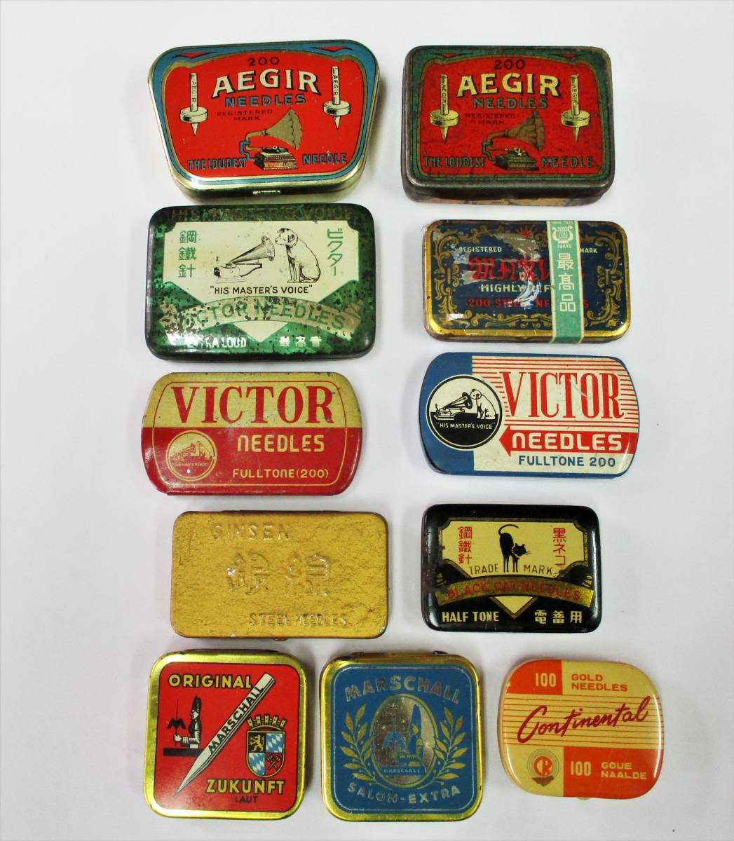 蓄音機 針缶 レコード針 ケース　まとめて　 ビンテージ アンティーク 時代物 昭和レトロ ブリキ缶 希少品 蓄音機 針 ブリキ缶 １９個 ビクター ナポレオン レコード針 昭和