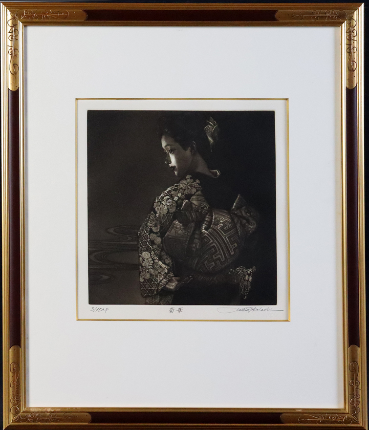 油絵 菅家令子 絵 絵画インテリア 額付(黒) F6-080118 市松日本人形 油絵 菅家令子 絵 絵画インテリア額付(青緑＋金色枠)F6-080118市松