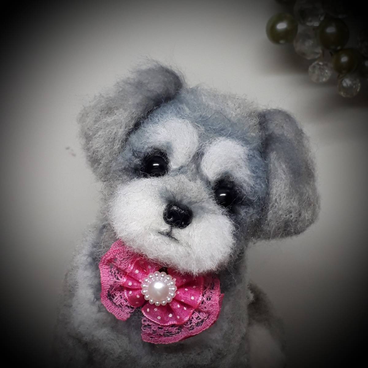 2点 ハンドメイド・手芸 羊毛フェルト ミニチュアシュナウザー 黒