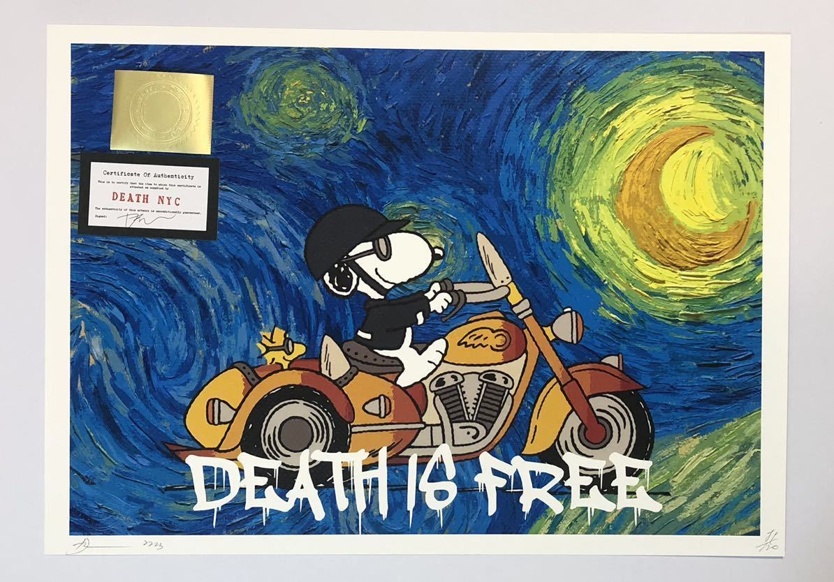 DEATH NYC アートポスター 世界限定100枚 スヌーピー SNOOPY ゴッホ 星月夜 バイク PEANUTS ハーレー 限定アート 現代アート ポップアートの1番目の画像