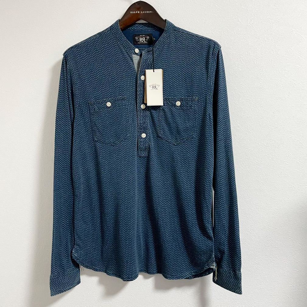 新品 RRL ダブルアールエル インディゴ ポルカドット バンドカラーシャツ L 新品 RRL ダブルアールエル インディゴ ポルカドット バンド