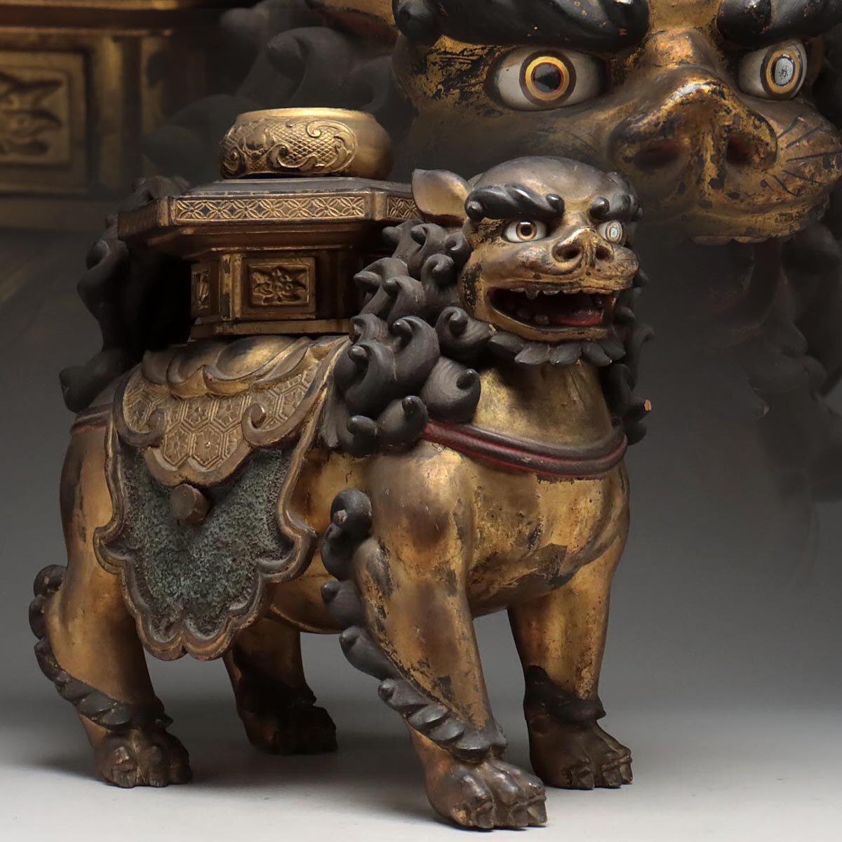 確認用追加画像時代木彫立獅子細密造形美術高さ73X横幅40厚さ下部