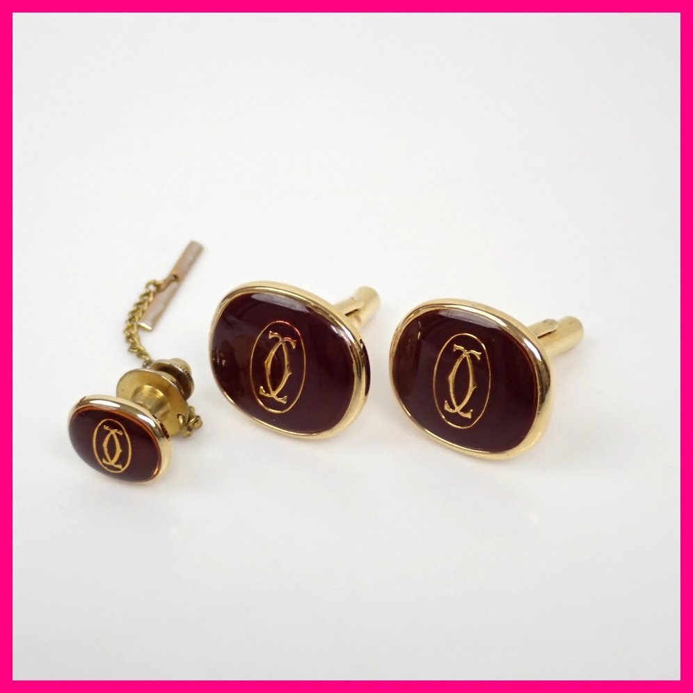 希少 Vintage Cartier カルティエ 2C ロゴ カフス タイピン Cartier - 【本物保証】 箱付 カルティエ CARTIER ロゴ カフス
