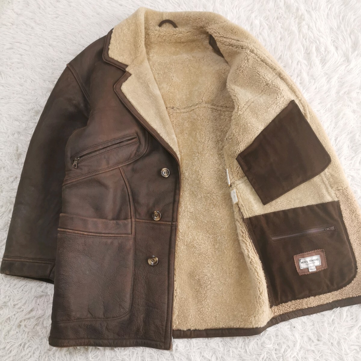 極美品 L メンズティノラス リアル ムートン コート ブラウン