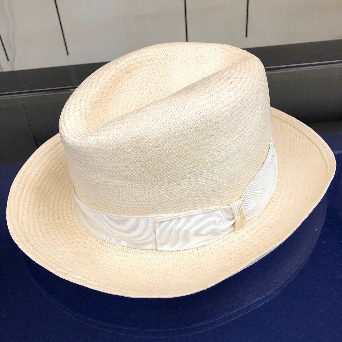 Borsalino　ペーパ素材　ストローハット　約57cm Borsalinoストローハットホワイトボルサリーノ
