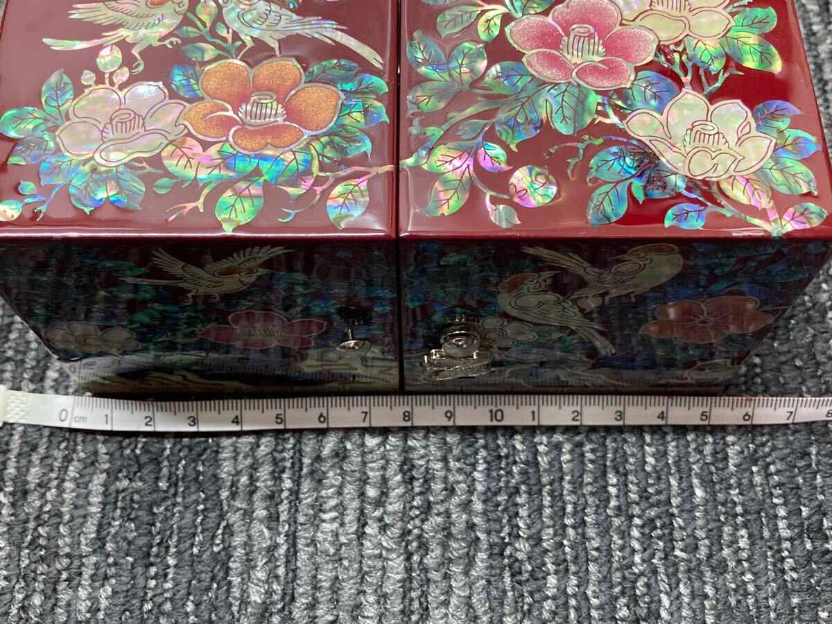S02/1903” 時代 韓国 李朝 木製 螺鈿 細工 鳳凰 鏡付 金具打