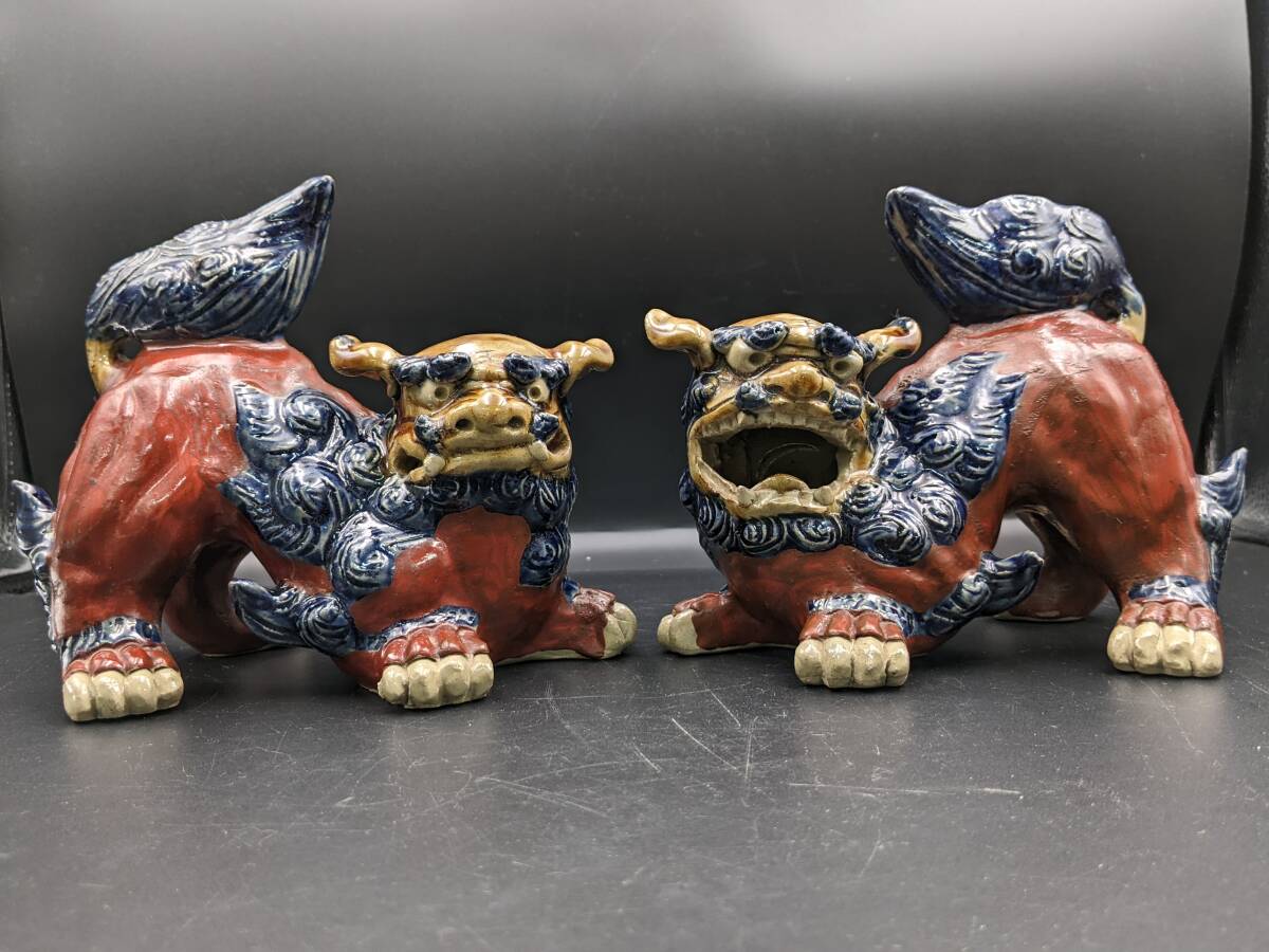 台湾 交趾焼 智盧 陶光 在銘 祥獅献瑞 獅子 シーサー 陶器 置物
