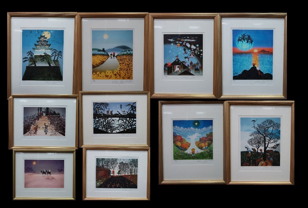 中古】藤城清治 真作保証 作品 「真夜中のデート」レフグラフ 額付き