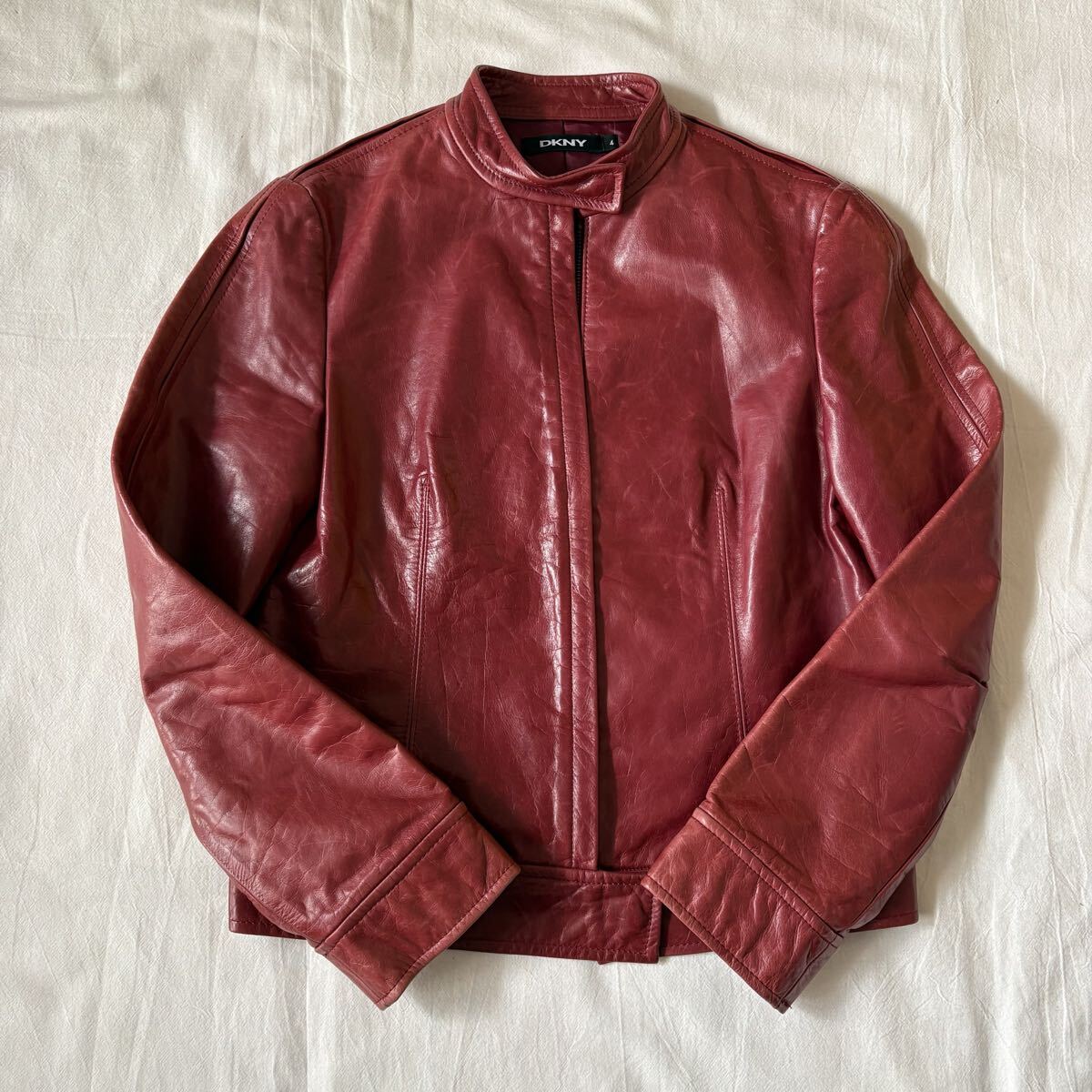 希少 DKNY JEANS 90s フード ダウンジャケット S レッド×シルバー 美品