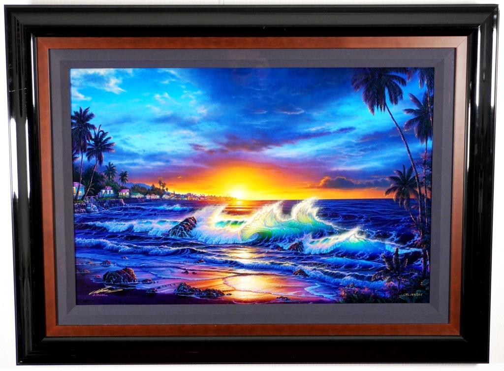 良好/美品】ラッセン代表作 手彩入 マウイ浜辺 夕日 海 波 ハワイ 風景