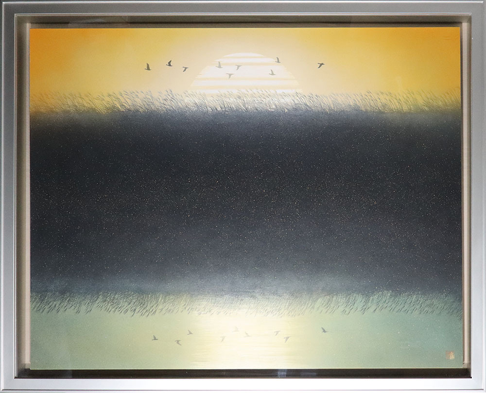 梅沢敏夫 「沼」 油彩 受賞歴多数 直筆サイン 群馬県生 額付絵画 風景