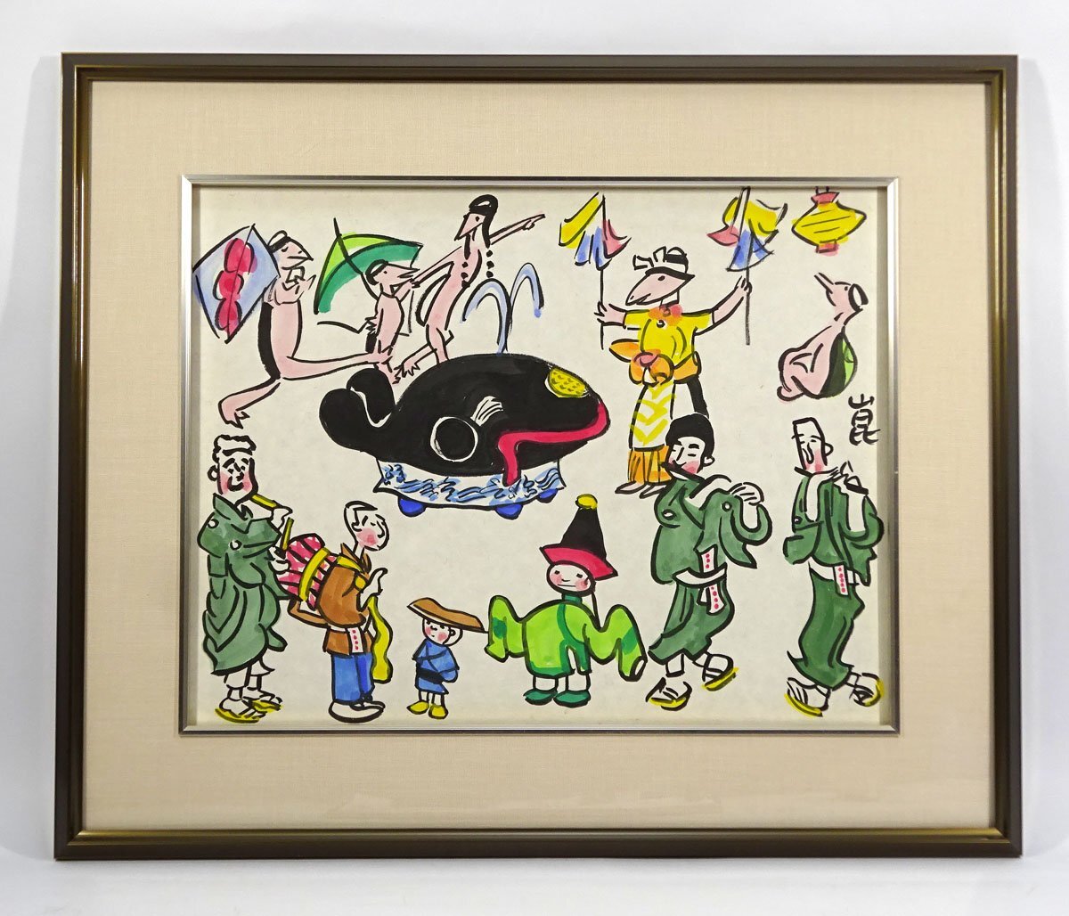 かっぱ天国！【清水崑 カッパ 長崎くんち 木版画 鉛筆サイン 額装