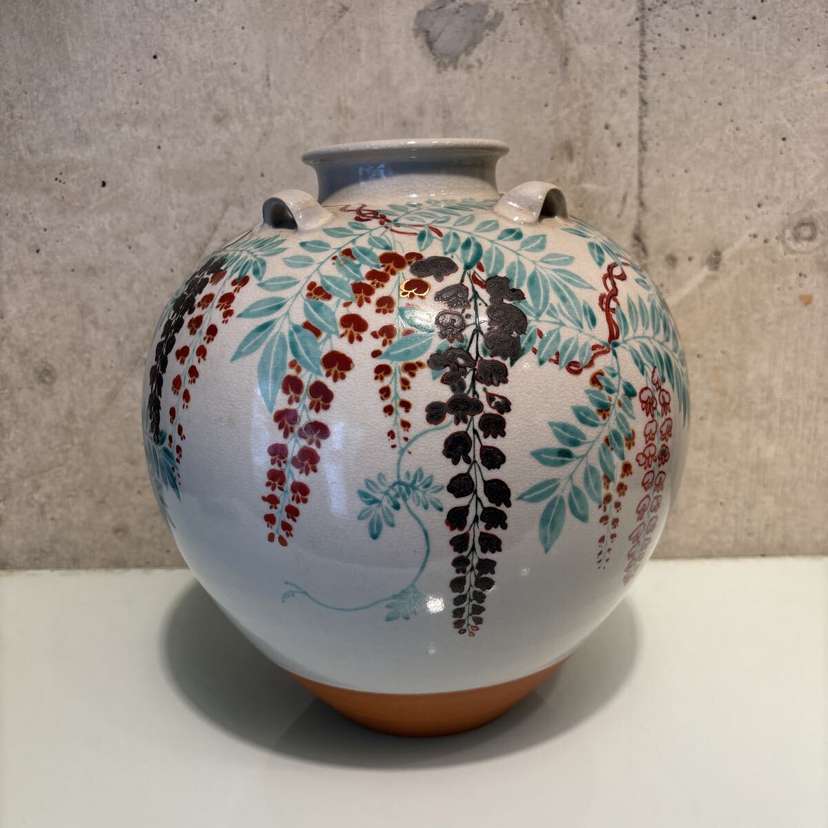 人間国宝 野々村仁清作 色絵藤花文茶壺 壷 花瓶 花器 復刻限定品 137