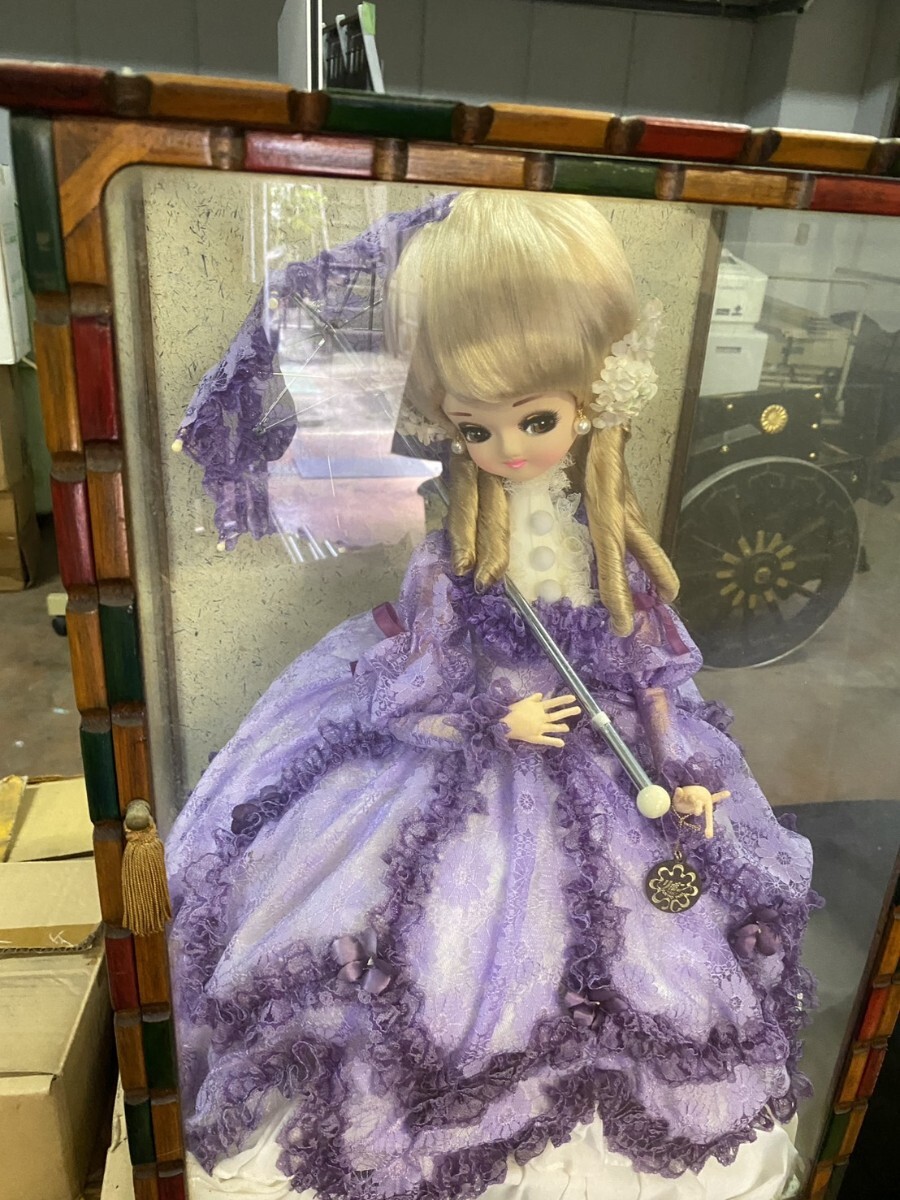 フランス人形 ピンク ガラスケース付 昭和レトロ 幅34cm×奥行34cm×高さ