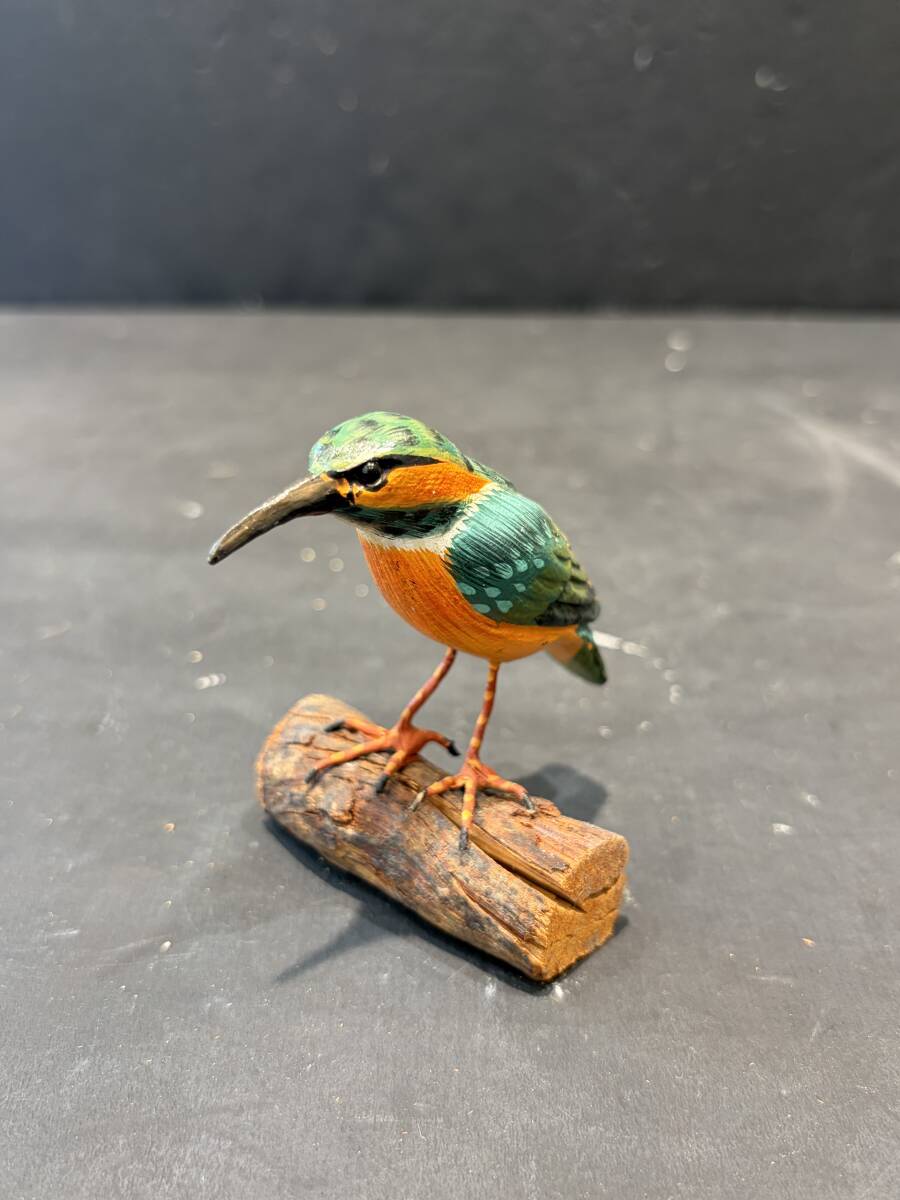 新品】バードカービング ヤマセミ 山翡翠 山魚狗 鹿の子鳥 精密彫刻