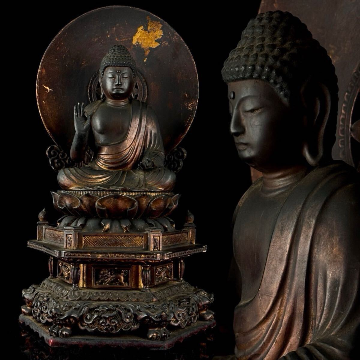 阿弥陀如来絵像 掛軸 紺紙金泥 仏教美術 本願寺 浄土真宗 室町～江戸