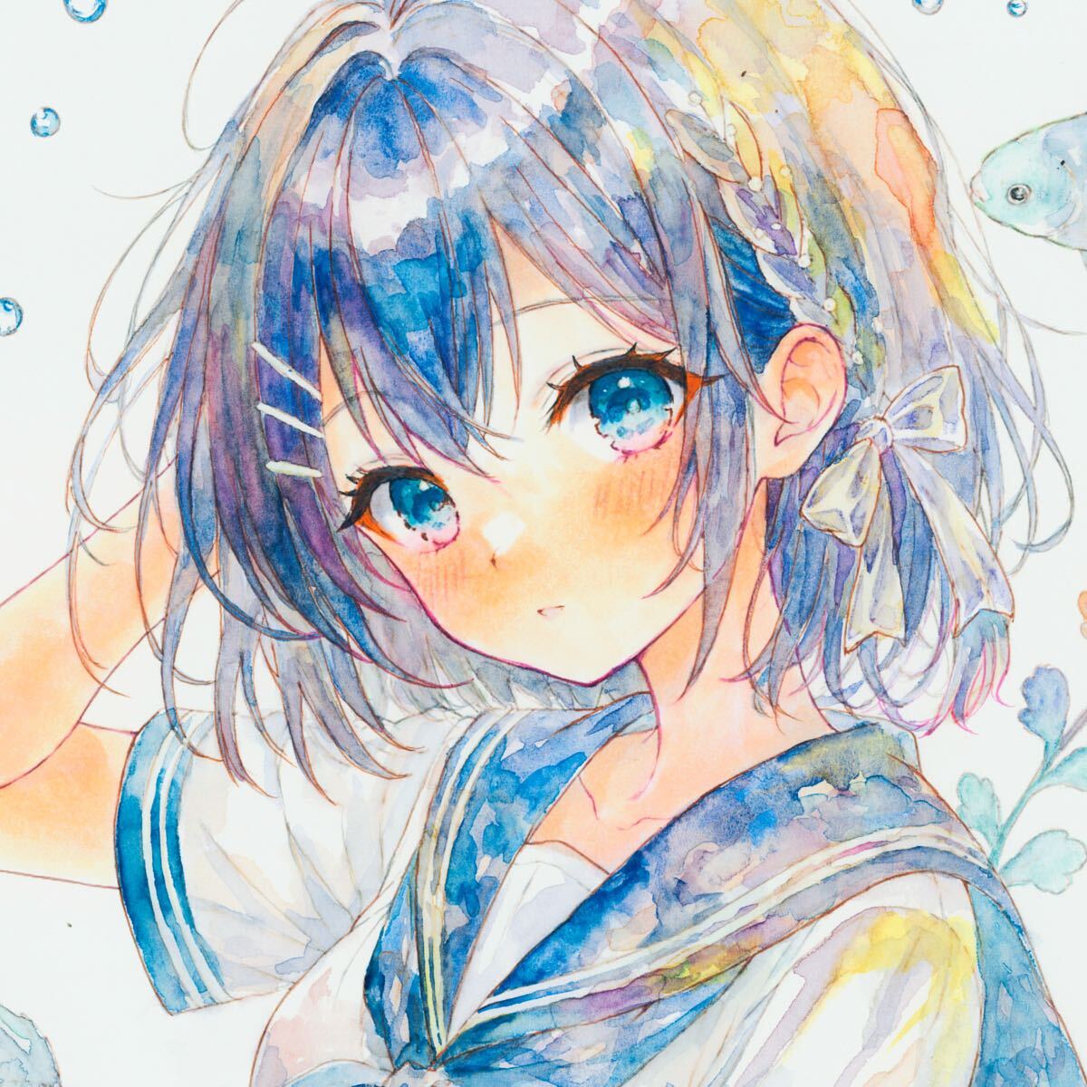 新品】【創作 イラスト】タイトル『女学生』手描き A4サイズ ポイント
