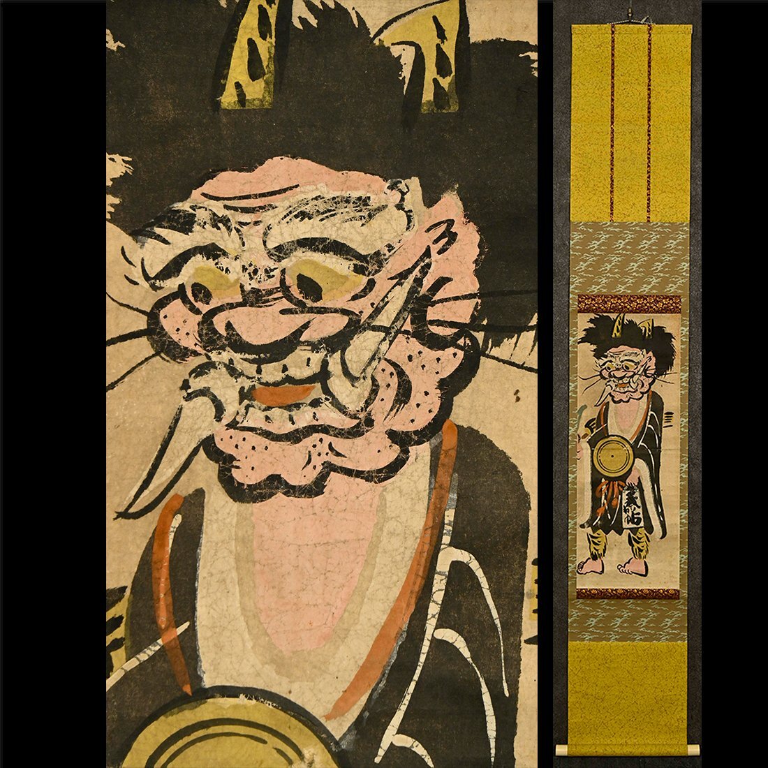 【最終価格】大津絵　ひょうたん鯰（2枚綴り）軸装・箱付 0614 槇岡芦平 作 「大津絵 槍持奴」掛軸（共箱）の落札情報詳細