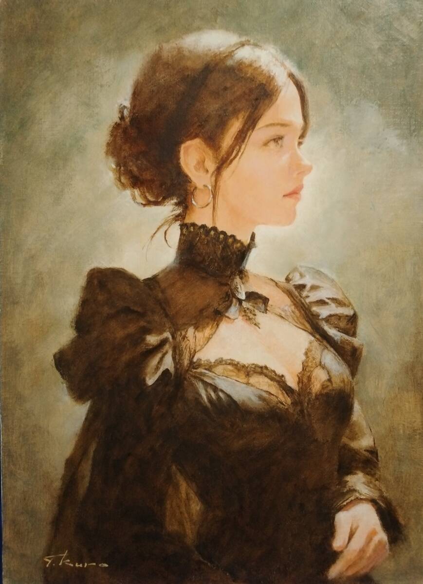 黒川達也　「少女A」 水彩　真作　Girls 黒川達也 「女性①」 イメージサイズ47.5×32 水彩画 人物画 真作 宮永