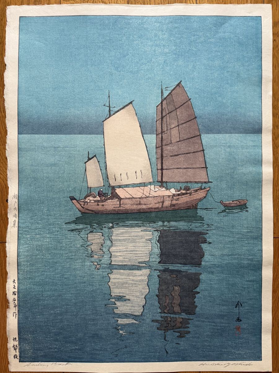 中古】希少！小原古邨「燕と柳」明治末期作（1910-1923）版元：大黒屋