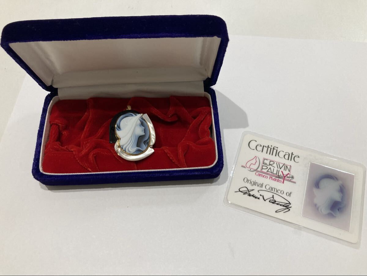 中古】☆エルヴィン・ポーリー カメオ ブローチ兼ペンダント プラチナ