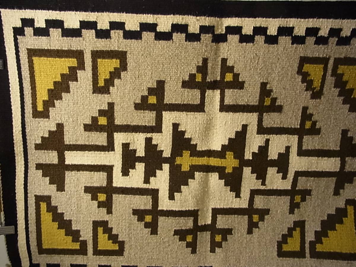 【未使用】1970～80年代ビンテージ/ナバホ族伝統工芸NAVAJO Rug/ナバホラグ・チェロ/羊毛の織物【Two Grey Hills
