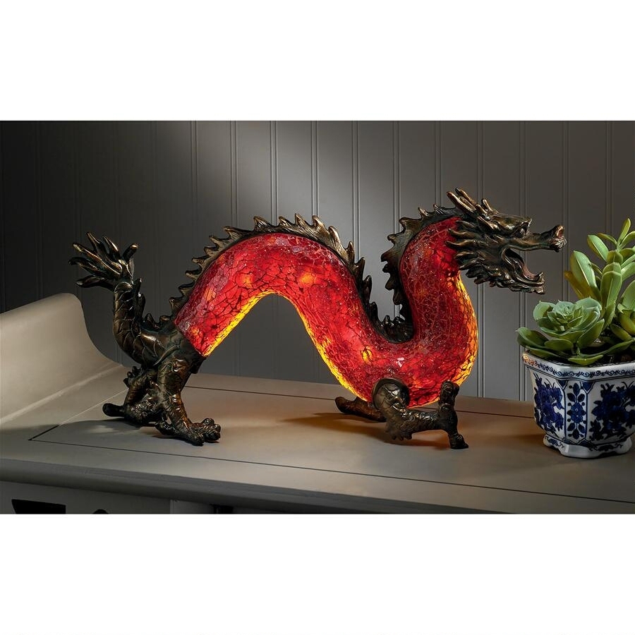 新品】赤く光る中国の龍 ドラゴン 卓上ライトモザイクガラス彫刻ランプ