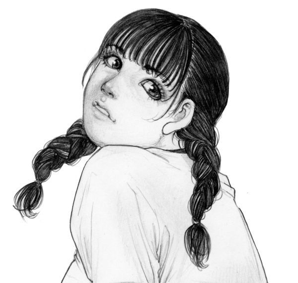 東スポ挿絵原画 美少女鉛筆原画 「まだまだ練習中」 A4ケント紙 直筆画