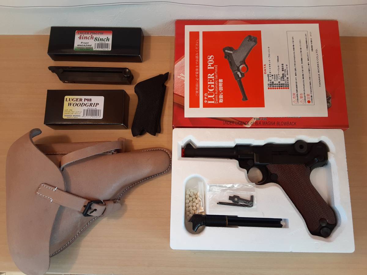 タナカワークス　ルガー　P08 4インチ　ガスブローバック　木製グリップ装着 タナカ] ルガー P08 4インチ ミッドナイトゴールド 木製グリップ