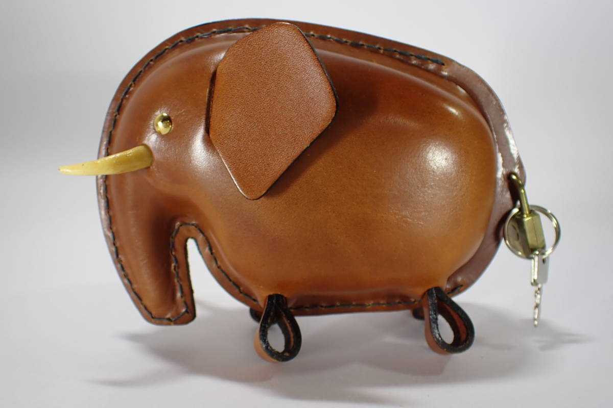 鴻池製作所 天然皮革製 レザー 象 ゾウ 貯金箱 フィンランド発の貯金箱