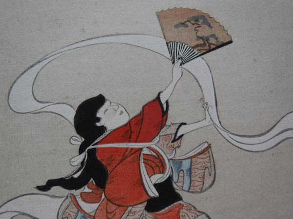 42日本木版画粋 英一蝶『布晒舞図』藤牛麻呂 大正14年 機械木版画 英文