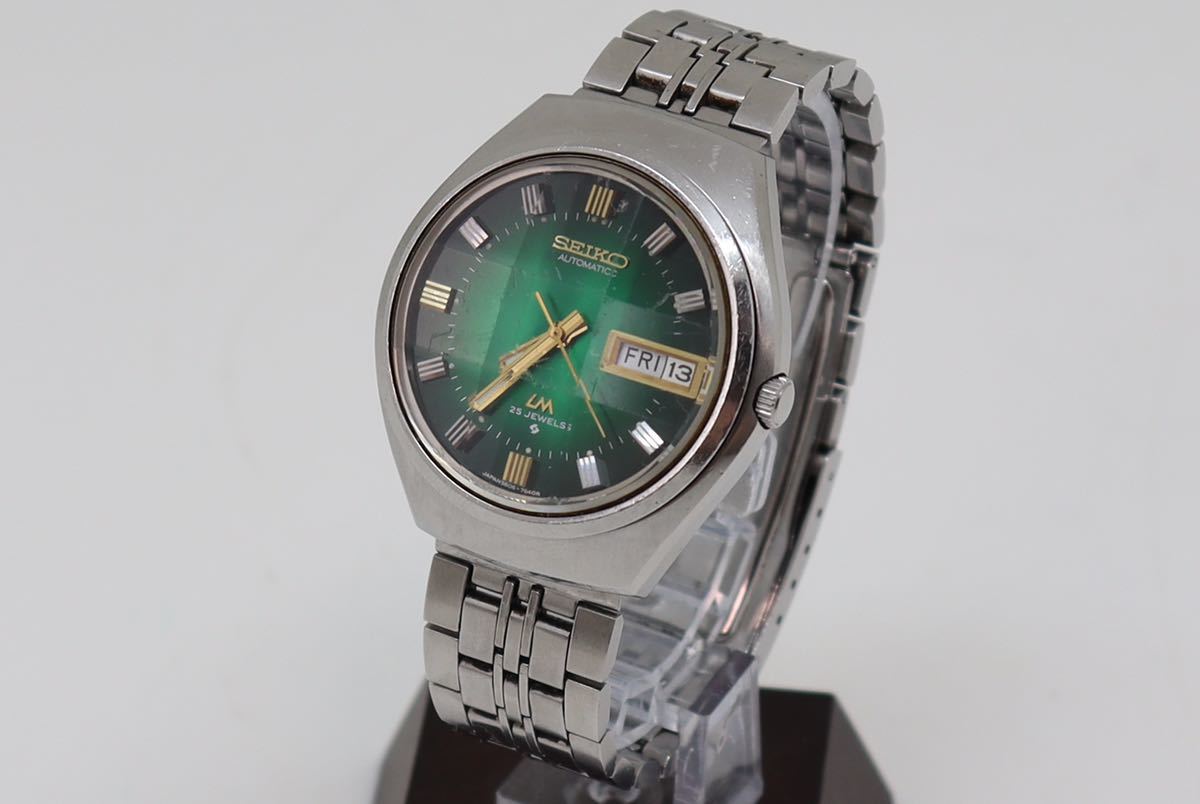 【SEIKO】セイコー LM グリーン文字盤 カットガラス メンズ腕時計 稼働確認済み レア品 激安大特価，低価 1円~J876実働 SEIKO⁄セイコー LM ロードマチック