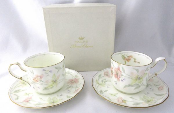 1円スタート ペアカップ＆ソーサー NARUMI ナルミ 花柄 フラワー