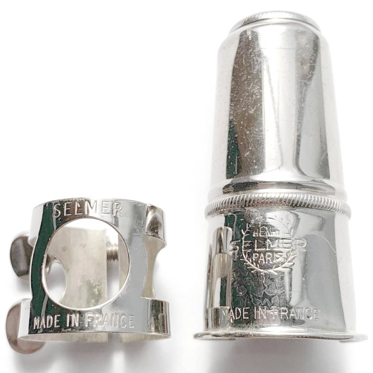 ソプラノ シルバー Selmer 純正リガチャー&キャップ 2本ネジ ソプラノ シルバー Selmer 純正リガチャー&キャップ 2本ネジ サックス