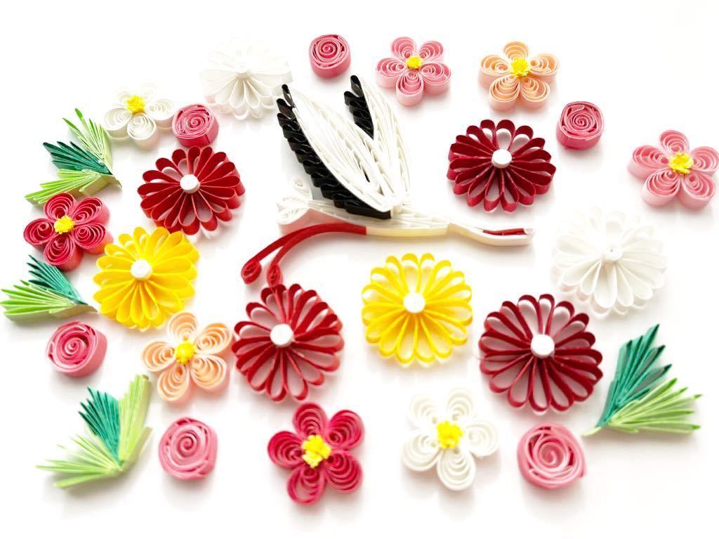 新品】【フラワーパーツセット】 和風系 鶴 花 ペーパークイリング