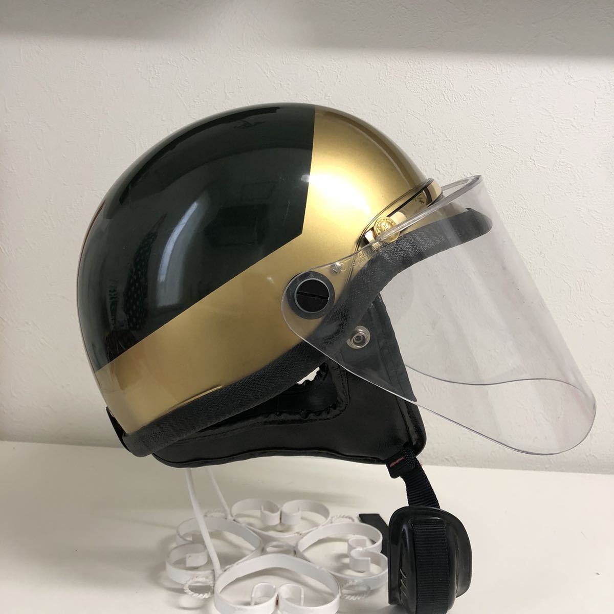 PREMIER CROWN☆ポリス ヘルメット ジョッキー 半キャップ 金 緑