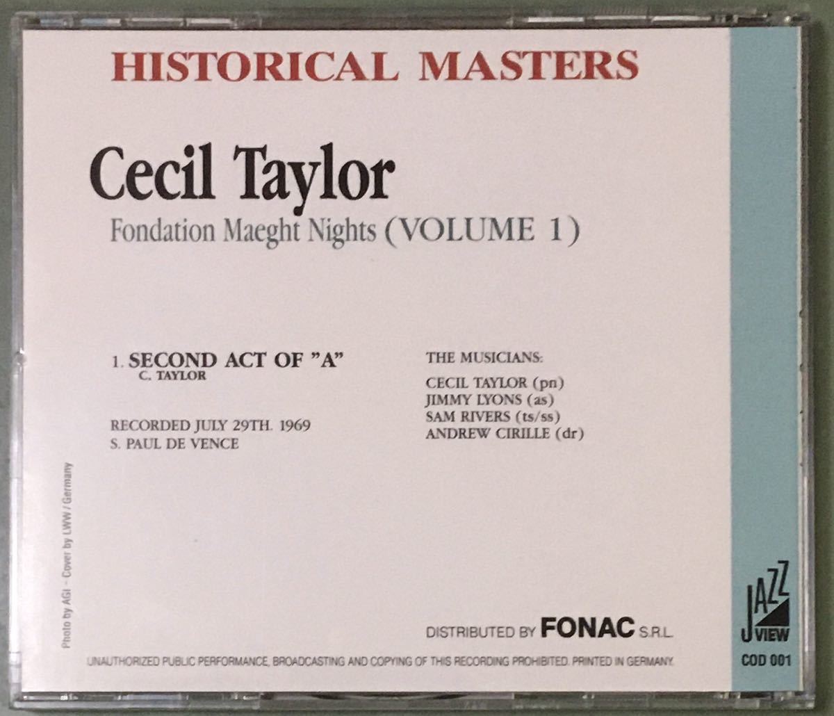 セシル・テイラー / Aの第2幕 VOL.1 / Cecil Taylor / Fondation