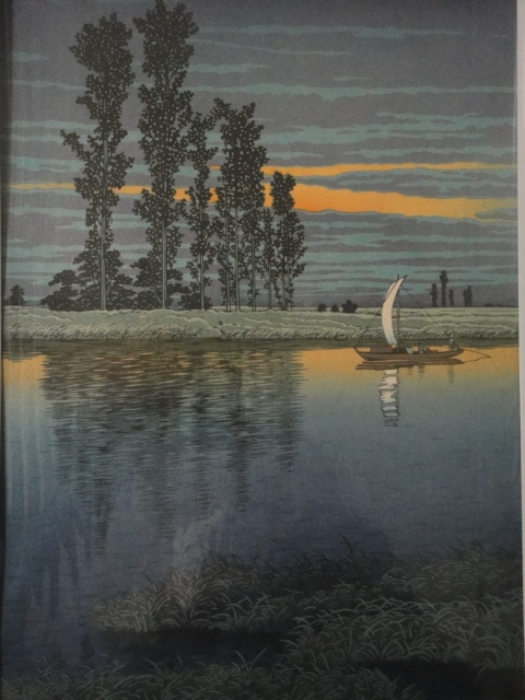 川瀬巴水 木版画 「牛堀の夕暮れ」後刷り 版元－渡邊木版美術画舗から
