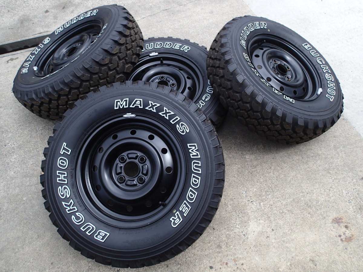 美！14インチ4Hスチール BUCKSHOT MAXXIS MUDDERタイヤ 195/R14 8PR